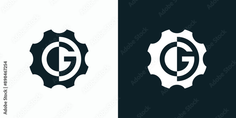 Poster vector logo design with the initials g in the shape of a gear in a modern, simple, clean and abstrac