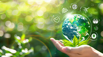 Sustainable Earth in Hands with Morning Sunlight