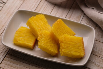 Bika Ambon is a traditional cake from Medan, Indonesia. This cake is made from ingredients such as tapioca flour, eggs, sugar, and coconut milk. Indonesian food