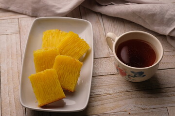 Bika Ambon is a traditional cake from Medan, Indonesia. This cake is made from ingredients such as tapioca flour, eggs, sugar, and coconut milk. Indonesian food.