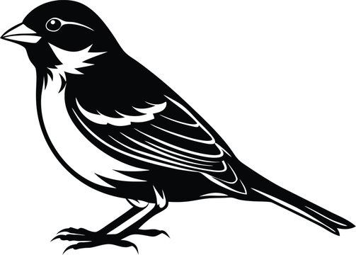 recommend clip art: Black and white silhouette of a sparrow