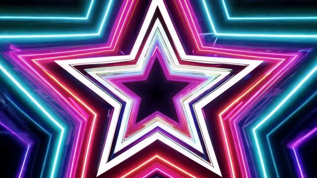 Tunnel with disco style stars,VJ Loop Glowing Disco Tunnel, Neon Star Tunnel