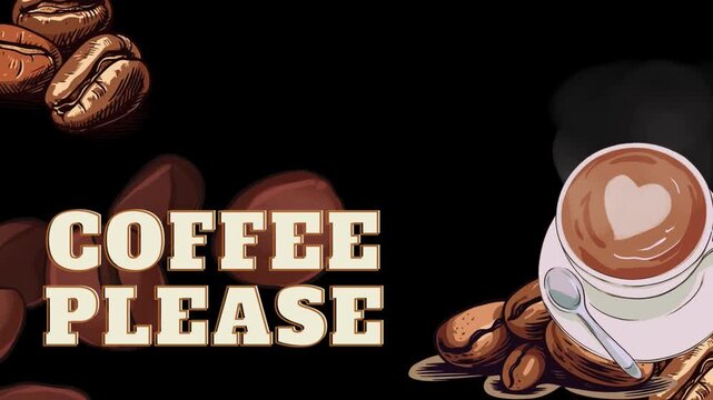 animated coffee footage with advertising, business, sales and drinks.