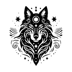 celestial spiritual mystical wolf silhouette, magical, vector