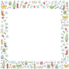Christmas illustration, vector background. Frame made of festive elements