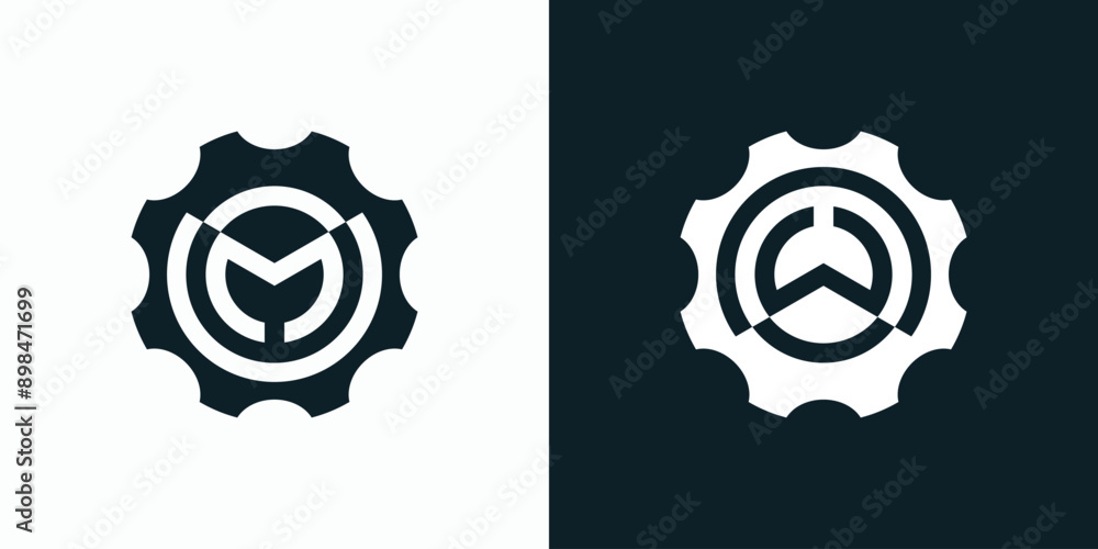 Poster vector logo design for the initials m and w in the shape of a gear in a modern, simple, clean and ab