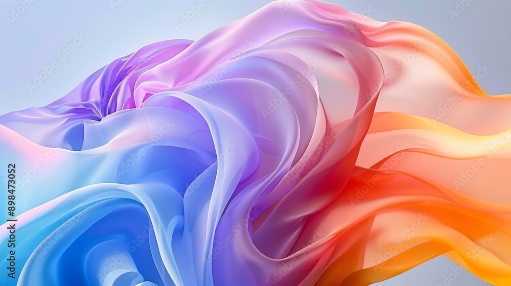 Poster multicolored fabric flowing creating abstract shapes background