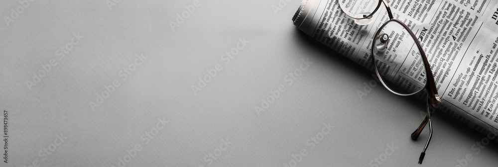 Aufkleber a folded newspaper with glasses lying on a gray surface. generative ai