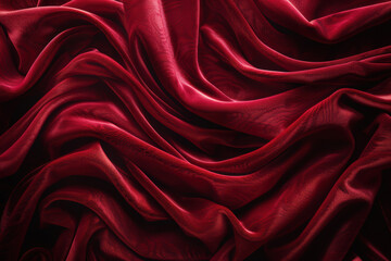 Obraz premium Luxurious red satin fabric with elegant folds, showcasing its smooth texture and rich color. Perfect for backgrounds and design projects.
