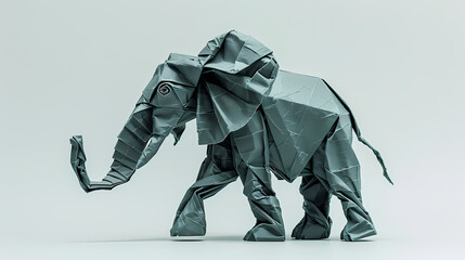 3D origami image of a asian elephant on a white background, very artistic fashion