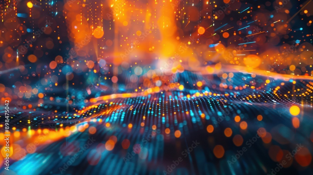 Poster close-up of a digital painting with blurred lines and shapes representing dynamic data analytics.