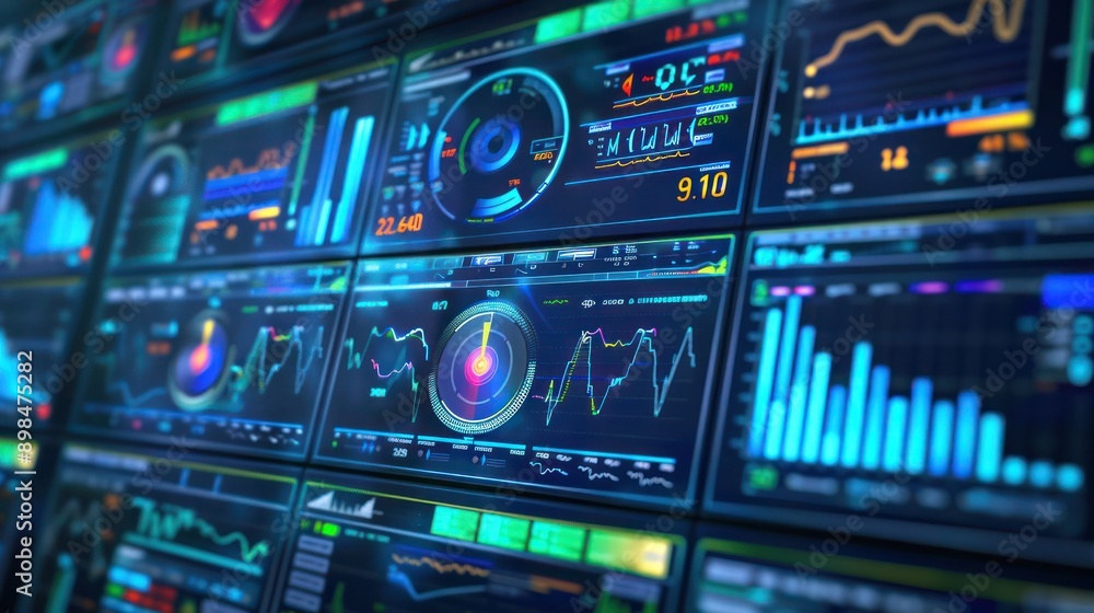 Poster healthcare data analytics dashboard showing vital signs and patient statistics in real-time.