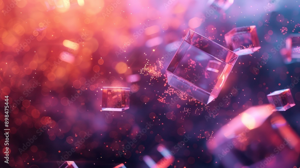 Poster surreal composition of floating data cubes and abstract shapes symbolizing complexity in data analyt