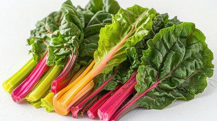 Vibrant Swiss Chard Leaves on White Background