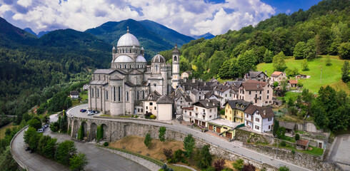 Piedmont, Italy .majestic Sanctuary of Madonna del Sangue, Sanctuary of Re - scenic village ....