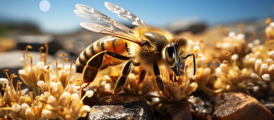 Honey bees fly with their flock