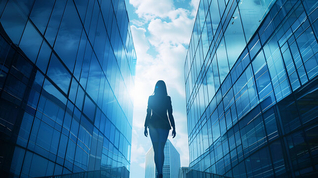 mujer empresario de negocios llegando a su oficina al trabajo en un corporativo importante exito empresarial
