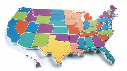 Digital map of the USA with detailed crime rate statistics by region