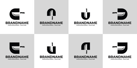 Letter C, D, N, U, or J Knife Logo Set, for Butcher Shops or Restaurant Branding © Prayoga