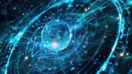 Obraz premium Quantum research, quantum interaction, quantum coherence, quantum tunneling, business development