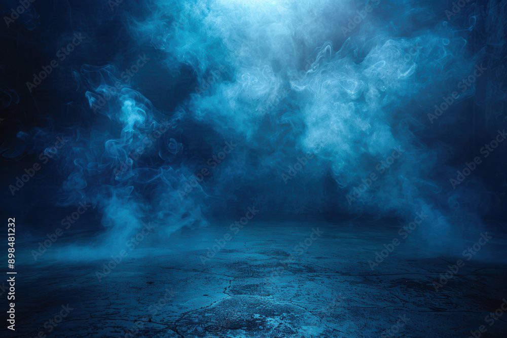Wall mural moody ethereal smoky blue abstract background with swirling mist and textured surface, creating a my