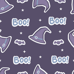 Halloween seamless pattern with witch hat. Cute kawaii halloween background. For fabric, textile, wallpaper, wrapping, kids apparel design. Vector illustration