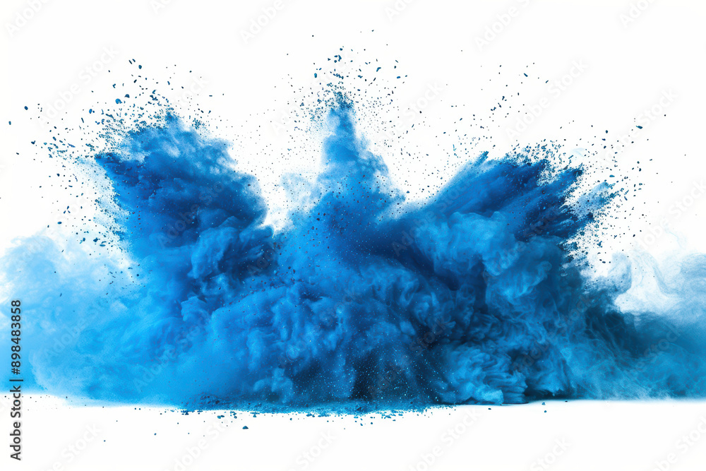 Wall mural dynamic explosion of vibrant blue powder cloud against white backdrop creating a stunning visual dis