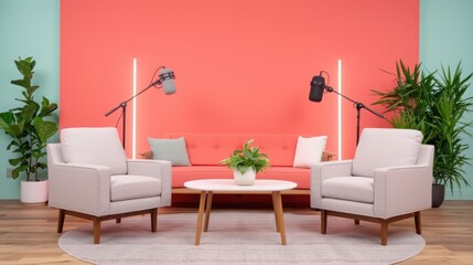 Minimal podcast interview room background for streamers concept.