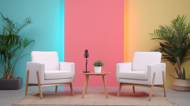 Minimal podcast interview room background for streamers concept.