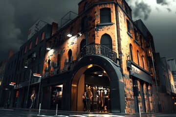 Fototapeta premium A Cityscape With a Distinctive Brick Building and a Curved Archway