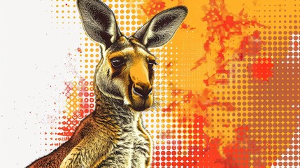 Vibrant Digital Art of a Kangaroo with Abstract Orange and Yellow Background