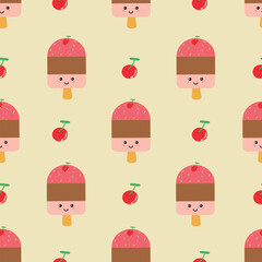 Seamless pattern with cute cartoon cherry ice cream, for fabric prints, textiles, gift wrapping paper. children's colorful vector, flat style