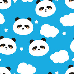 Seamless pattern with cute cartoon panda, for fabric prints, textiles, gift wrapping paper. children's colorful vector, flat style