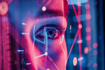 Future technologies, face recognition using surveillance camera, retina recognition. Surveillance cameras, smart city