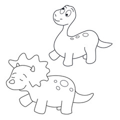 Line illustration of cute baby dinosaur isolated on white