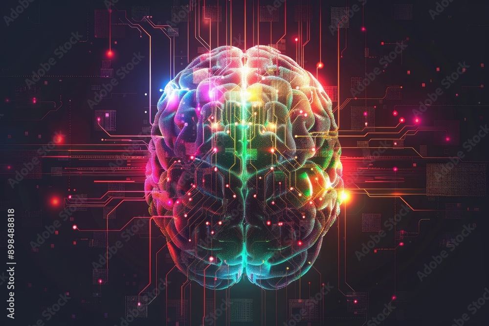 Aufkleber digital brain with glowing lights and circuit board elements
