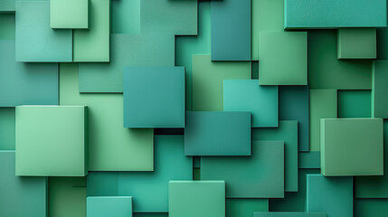Obraz premium Abstract green geometric background with overlapping square shapes, showcasing modern design and art in various shades of green.