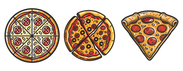 set of pizza slice cartoon illustration vector ,generative ai