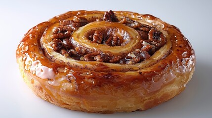 Delicious Single Cinnamon Roll on White Background