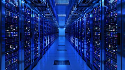 Rows of servers in a data center, symbolizing data storage and processing