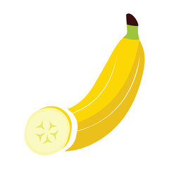 Banana slices illustration of various sizes and angles. Chopped banana pieces with peel and without peel, design icon vector illustration.