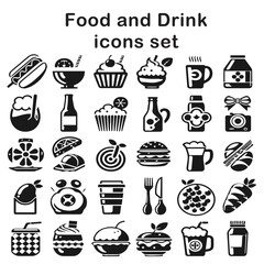Black and white vector silhouette of Food and drink icon on white background
