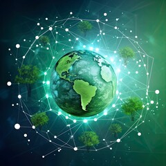 The concept of integrating AI technology for sustainability and greener Earth. Ecological, environment, conservation, futuristic, eco-conscious, global
