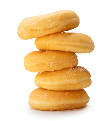 Front view of sugar cinnamon donuts in stack isolated on white background with clipping path