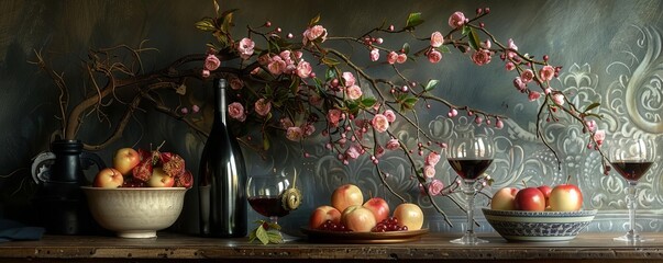 Contrasting elements in a still life with light and dark objects, dramatic and striking