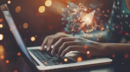 rocket and arrow up icon to quickly start business, business planning generative ai