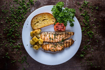 Petto Di Pollo Grigliato served in plate isolated on table side view of italian food