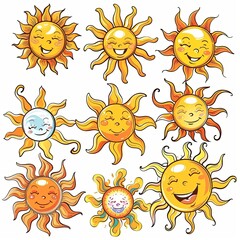 Fototapeta premium Set of sun, Cartoon, white background