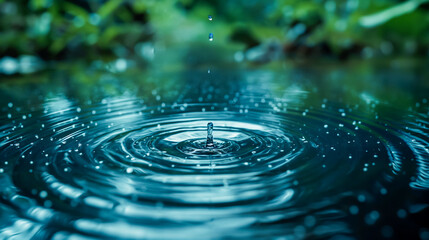 raindrops creating ripples in a still pond.