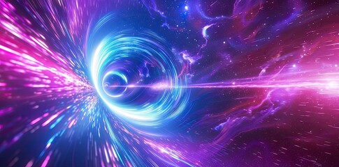 Abstract Swirling Blue and Purple Neon Light Rays in Space